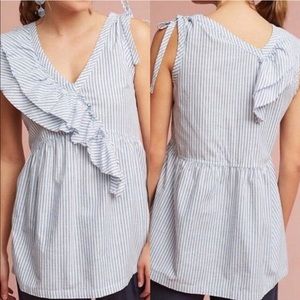 Anthropologie Left of Center Blue Striped Babydoll Top Small